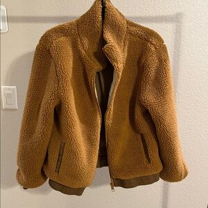 Reversible golden Tan Sherpa Jacket teddy bear bomber style coat warm & stylish